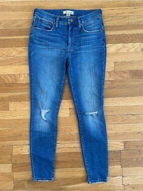 Madewell 9” Mid Rise Skinny Jeans Size 27 Distressed Knee Medium Wash